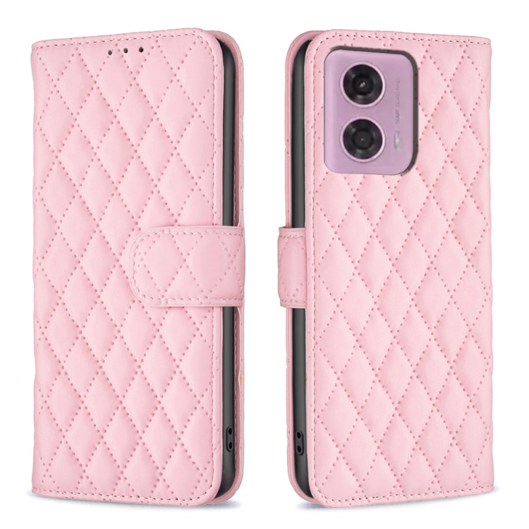 For Motorola Moto G34 5G Diamond Lattice Wallet Flip Leather Phone Case(Pink) - Motorola Cases by PMC Jewellery | Online Shopping South Africa | PMC Jewellery | Buy Now Pay Later Mobicred