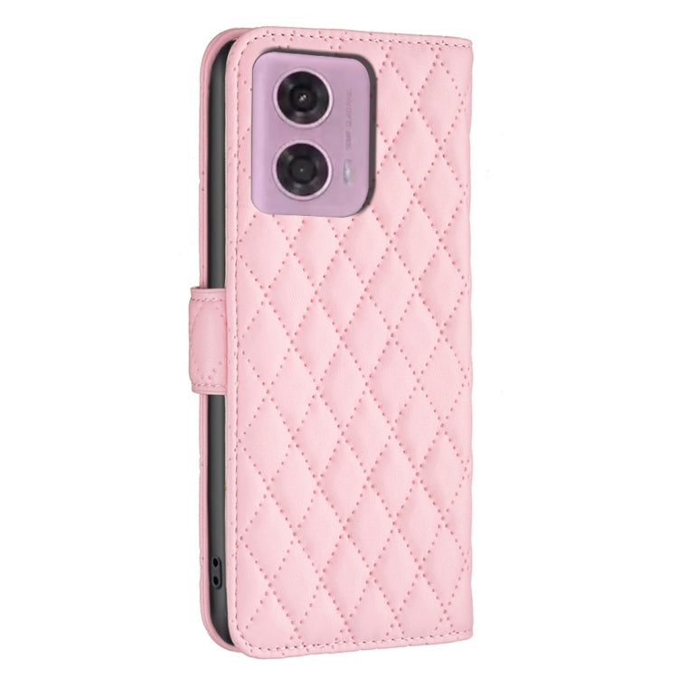 For Motorola Moto G34 5G Diamond Lattice Wallet Flip Leather Phone Case(Pink) - Motorola Cases by PMC Jewellery | Online Shopping South Africa | PMC Jewellery | Buy Now Pay Later Mobicred