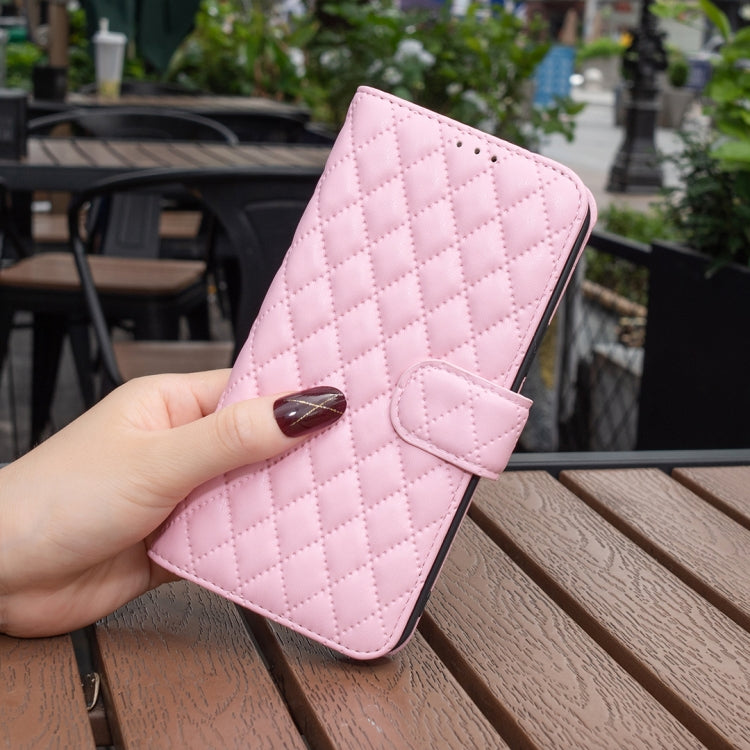 For Motorola Moto G34 5G Diamond Lattice Wallet Flip Leather Phone Case(Pink) - Motorola Cases by PMC Jewellery | Online Shopping South Africa | PMC Jewellery | Buy Now Pay Later Mobicred