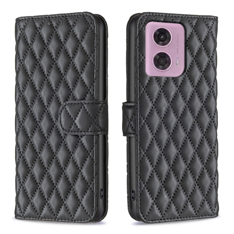 For Motorola Moto G24 Diamond Lattice Wallet Flip Leather Phone Case(Black) - Motorola Cases by PMC Jewellery | Online Shopping South Africa | PMC Jewellery | Buy Now Pay Later Mobicred