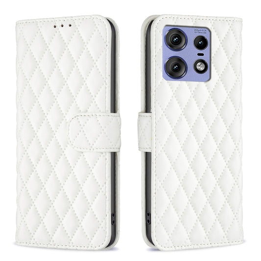 For Motorola Edge 50 Pro 5G Diamond Lattice Wallet Flip Leather Phone Case(White) - Motorola Cases by PMC Jewellery | Online Shopping South Africa | PMC Jewellery | Buy Now Pay Later Mobicred