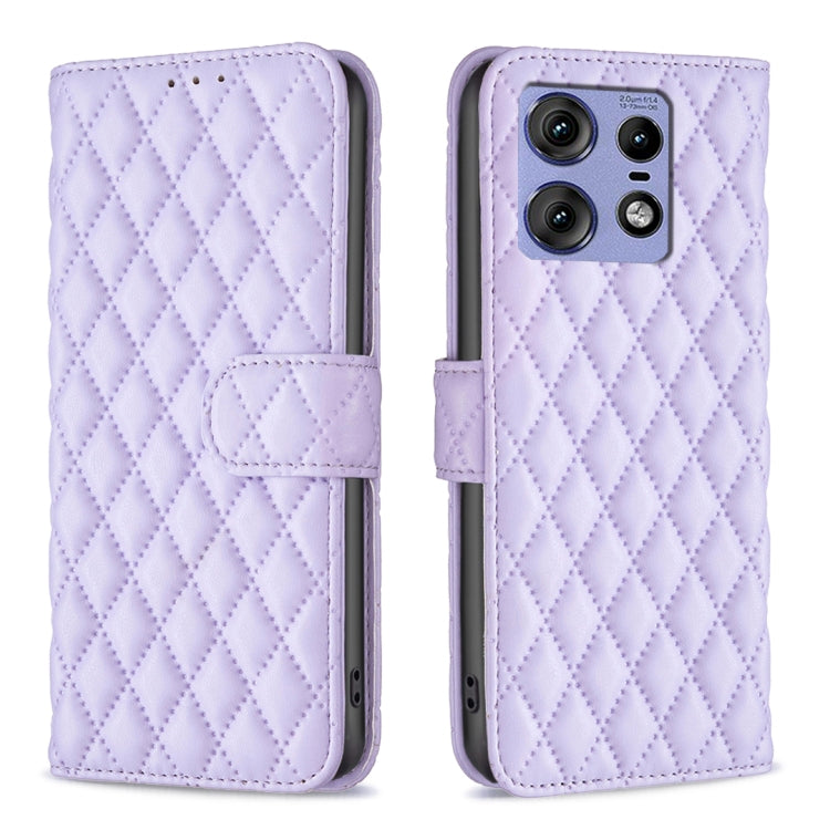 For Motorola Edge 50 Pro 5G Diamond Lattice Wallet Flip Leather Phone Case(Purple) - Motorola Cases by PMC Jewellery | Online Shopping South Africa | PMC Jewellery | Buy Now Pay Later Mobicred