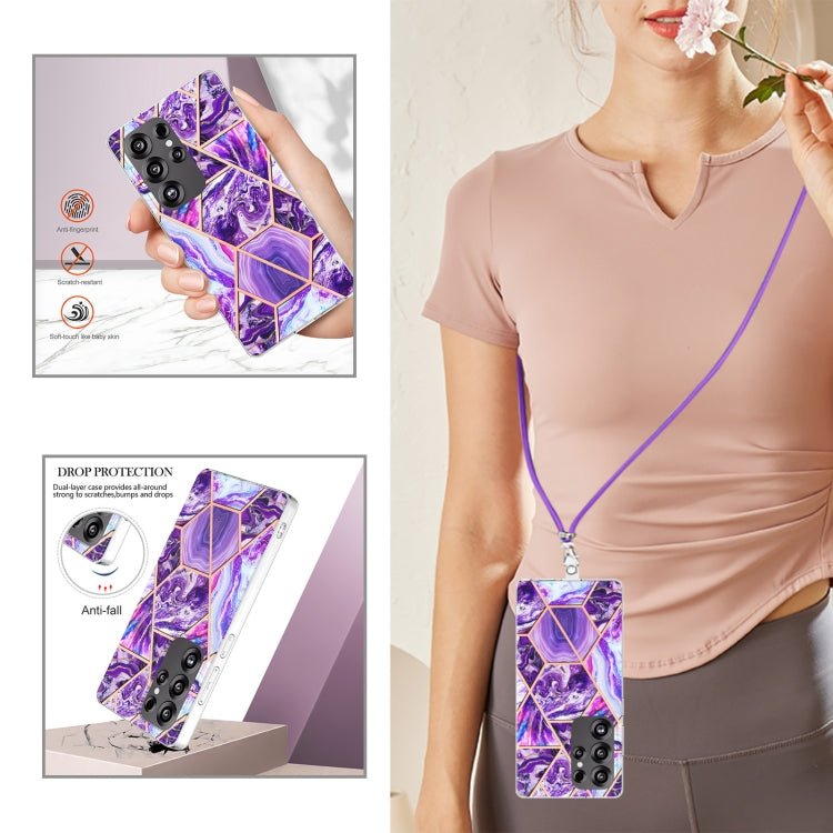 For Samsung Galaxy S25 Ultra 5G Electroplating IMD Splicing Dual-side Marble TPU Phone Case with Lanyard(Dark Purple) - Galaxy S25 Ultra 5G Cases by PMC Jewellery | Online Shopping South Africa | PMC Jewellery | Buy Now Pay Later Mobicred