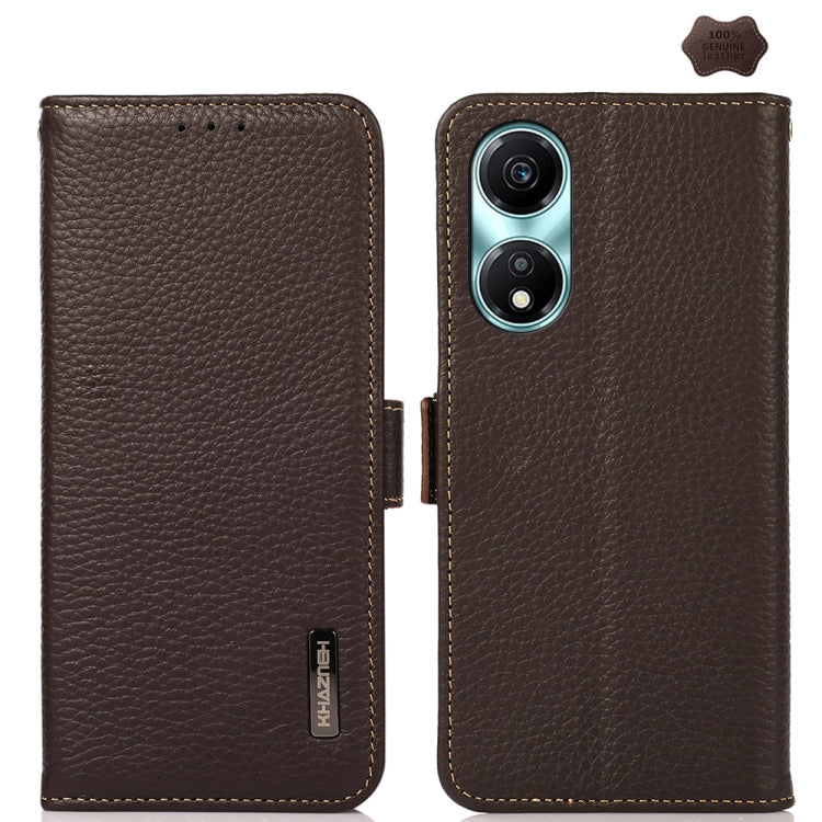 For Honor X5 Plus KHAZNEH Side-Magnetic Litchi Genuine Leather RFID Phone Case(Brown) - Honor Cases by PMC TechLife | Online Shopping South Africa | PMC TechLife | Buy Now Pay Later Mobicred