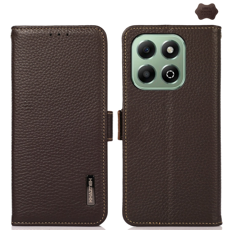 For Honor X6b KHAZNEH Side-Magnetic Litchi Genuine Leather RFID Phone Case(Brown) - Honor Cases by PMC TechLife | Online Shopping South Africa | PMC TechLife | Buy Now Pay Later Mobicred