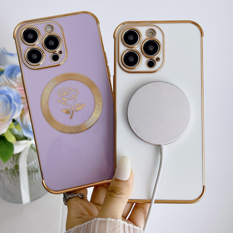 For iPhone 15 Pro Max Electroplate Side Roses Flower MagSafe Phone Case(Pink) - iPhone 15 Pro Max Cases by PMC TechLife | Online Shopping South Africa | PMC TechLife