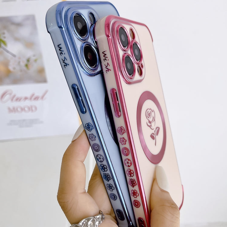 For iPhone 15 Pro Max Electroplate Side Roses Flower MagSafe Phone Case(Pink) - iPhone 15 Pro Max Cases by PMC TechLife | Online Shopping South Africa | PMC TechLife
