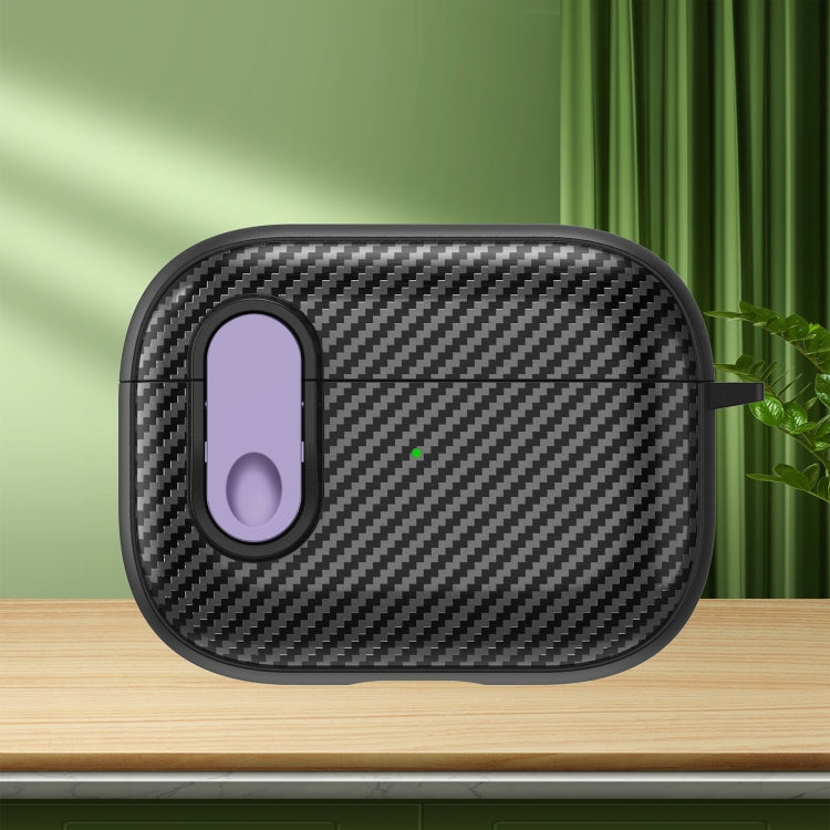 For AirPods Pro 2 Carbon Fiber Texture Wireless Earphones Case with Security Lock(Purple) - For AirPods Pro 2 by PMC Jewellery | Online Shopping South Africa | PMC Jewellery | Buy Now Pay Later Mobicred
