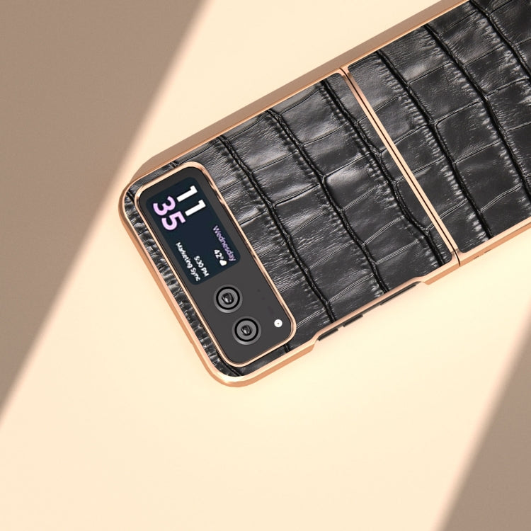 For Motorola Razr 40 Crocodile Texture Genuine Leather Electroplating Phone Case(Black) - Motorola Cases by PMC TechLife | Online Shopping South Africa | PMC TechLife | Buy Now Pay Later Mobicred