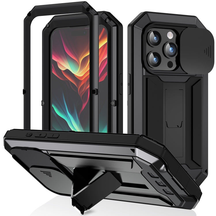 For iPhone 15 Pro R-JUST Sliding Camera IP54 Life Waterproof Holder Phone Case(Black) - iPhone 15 Pro Cases by R-JUST | Online Shopping South Africa | PMC TechLife | Buy Now Pay Later Mobicred