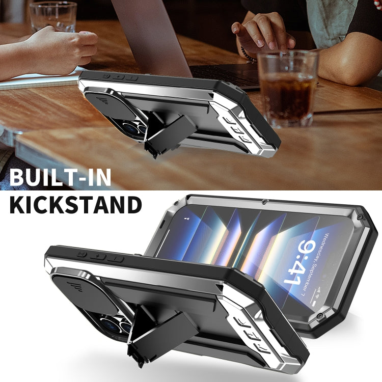 For iPhone 16 R-JUST Sliding Camera IP54 Life Water-resistant Holder Phone Case(Silver) - iPhone 16 Cases by R-JUST | Online Shopping South Africa | PMC Jewellery | Buy Now Pay Later Mobicred