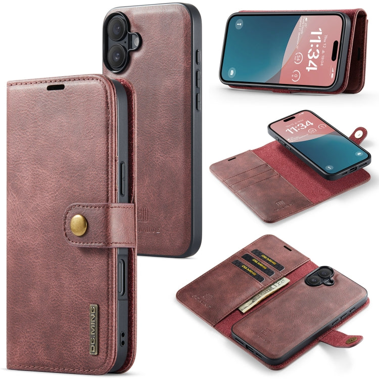 For iPhone 16 DG.MING Crazy Horse Texture Detachable Magnetic Leather Phone Case(Red) - free shipping - PMC Jewellery - Order now!