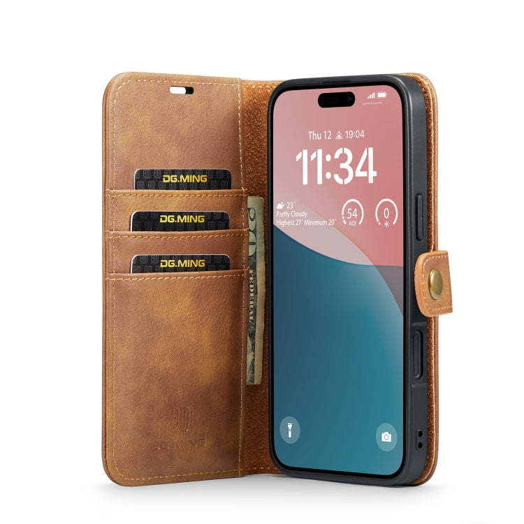 For iPhone 16 DG.MING Crazy Horse Texture Detachable Magnetic Leather Phone Case(Brown) - iPhone 16 Cases by DG.MING | Online Shopping South Africa | PMC Jewellery | Buy Now Pay Later Mobicred