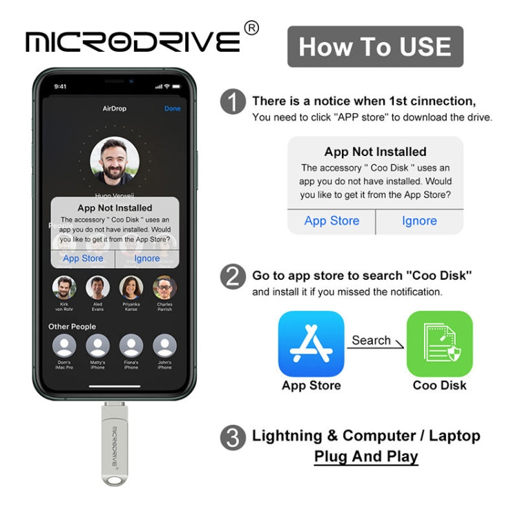 MicroDrive 2 In 1  8 Pin + USB 2.0 Portable Metal USB Flash Disk, Capacity:64GB(Silver) - free shipping - PMC Jewellery - Order now!