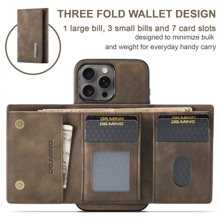 For iPhone 16 Pro Max DG.MING M1 Series 3-Fold Multi Card Wallet Leather Phone Case(Coffee) - iPhone 16 Pro Max Cases by DG.MING | Online Shopping South Africa | PMC Jewellery | Buy Now Pay Later Mobicred