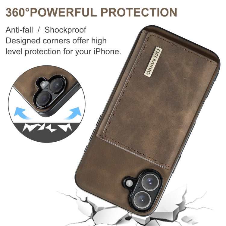 For iPhone 16 DG.MING M1 Series 3-Fold Multi Card Wallet Leather Phone Case(Coffee) - iPhone 16 Cases by DG.MING | Online Shopping South Africa | PMC Jewellery | Buy Now Pay Later Mobicred