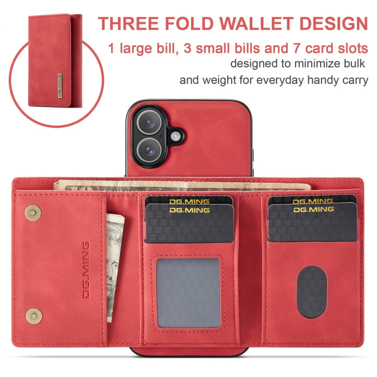 For iPhone 16 DG.MING M1 Series 3-Fold Multi Card Wallet Leather Phone Case(Red) - iPhone 16 Cases by DG.MING | Online Shopping South Africa | PMC Jewellery | Buy Now Pay Later Mobicred