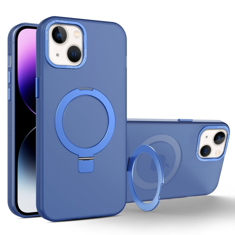 For iPhone 15 MagSafe Metal Holder Frosted Translucent Phone Case(Royal Blue) - iPhone 15 Cases by PMC Jewellery | Online Shopping South Africa | PMC Jewellery