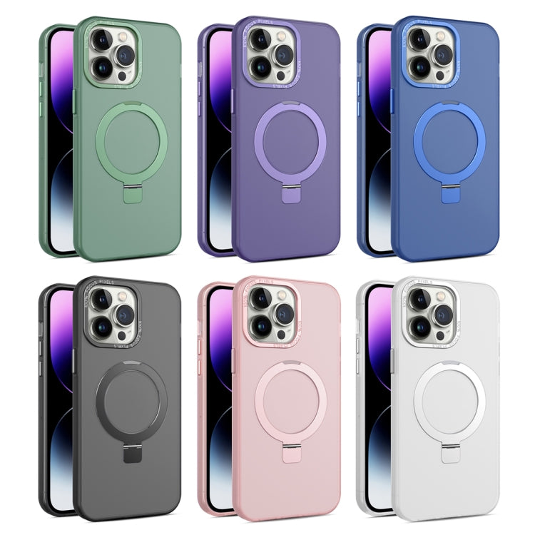 For iPhone 12 / 12 Pro MagSafe Metal Holder Frosted Translucent Phone Case(Pink) - iPhone 12 / 12 Pro Cases by PMC TechLife | Online Shopping South Africa | PMC TechLife