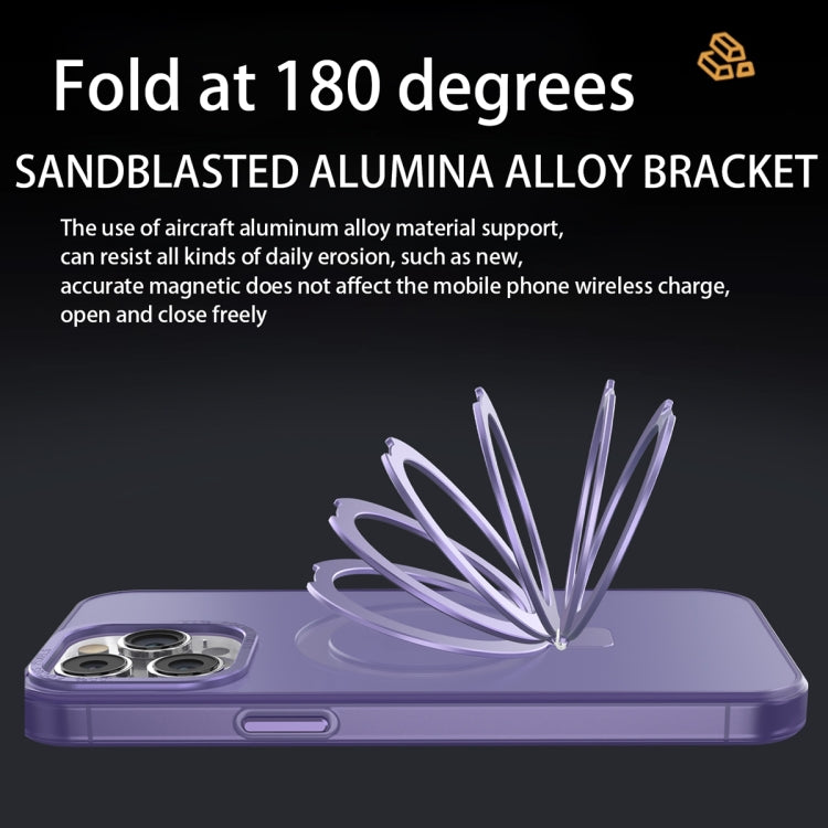 For iPhone 15 Pro Max MagSafe Metal Holder Frosted Translucent Phone Case(Dark Purple) - iPhone 15 Pro Max Cases by PMC Jewellery | Online Shopping South Africa | PMC Jewellery