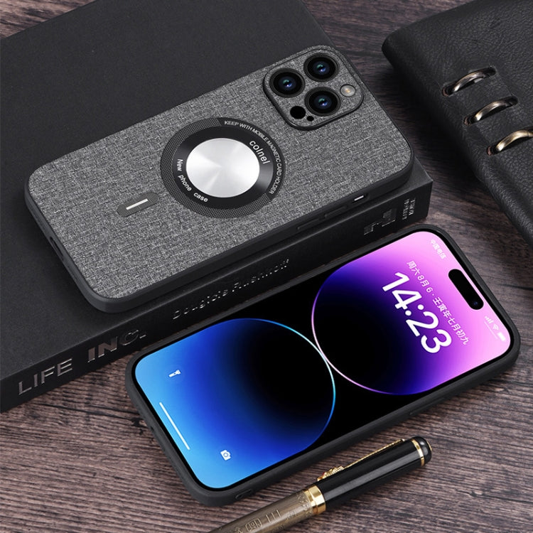 For iPhone 15 Pro Cloth Texture MagSafe Magnetic PU Phone Case(Grey) - iPhone 15 Pro Cases by PMC TechLife | Online Shopping South Africa | PMC TechLife