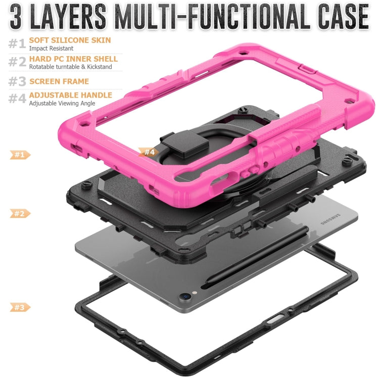 For Samsung Galaxy Tab S9 D Type Silicone Hybrid PC Tablet Case with Handle Holder(Rose Red) - free shipping - PMC Jewellery - Order now!