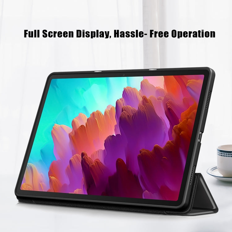 For Lenovo Tab P12 12.7 /P12 Pro 2nd Gen 3-folding TPU Smart Leather Tablet Case(Black) - Lenovo by PMC TechLife | Online Shopping South Africa | PMC TechLife