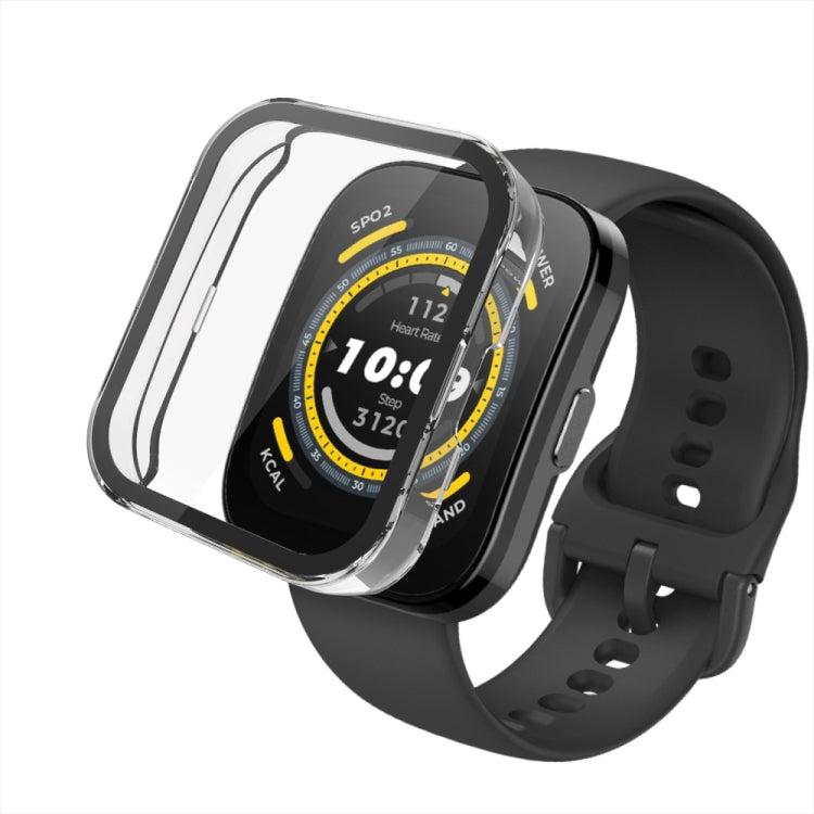 For Amazfit Bip 5 PC + Tempered Film Integrated Watch Protective Case(Pink) - Watch Cases by PMC TechLife | Online Shopping South Africa | PMC TechLife | Buy Now Pay Later Mobicred