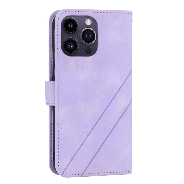 For iPhone 16 Pro Max Embossed Line Leather Phone Case with Lanyard(Purple) - iPhone 16 Pro Max Cases by PMC TechLife | Online Shopping South Africa | PMC TechLife | Buy Now Pay Later Mobicred