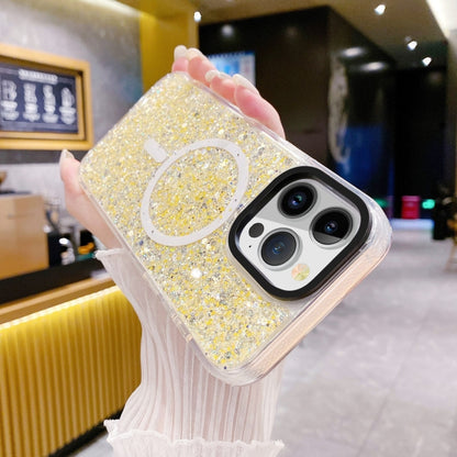 For iPhone 15 Gold Armor MagSafe Glitter Epoxy Phone Case(Yellow) - iPhone 15 Cases by PMC Jewellery | Online Shopping South Africa | PMC Jewellery