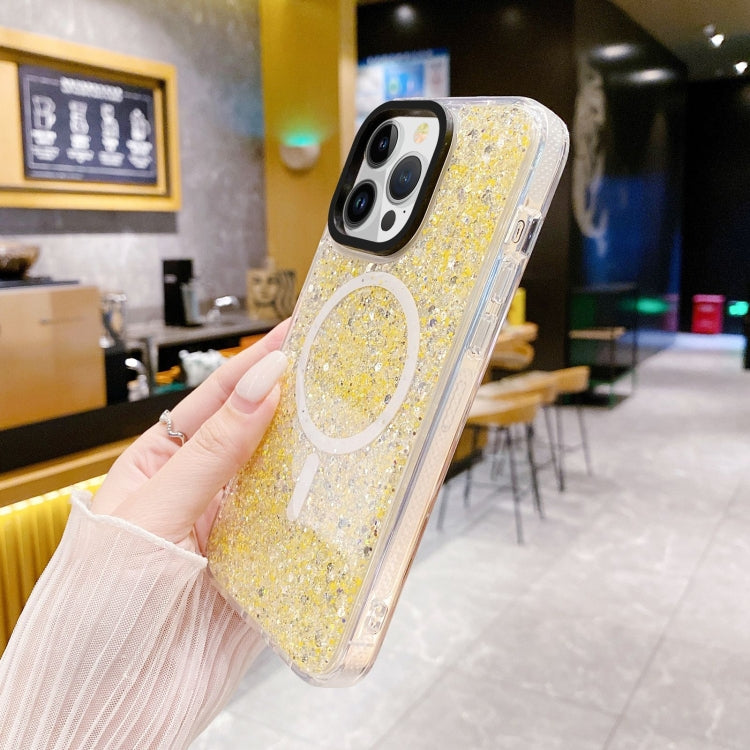 For iPhone 15 Gold Armor MagSafe Glitter Epoxy Phone Case(Yellow) - iPhone 15 Cases by PMC Jewellery | Online Shopping South Africa | PMC Jewellery