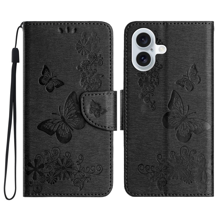 For iPhone 16 Butterfly Embossed Flip Leather Phone Case(Black) - iPhone 16 Cases by PMC Jewellery | Online Shopping South Africa | PMC Jewellery | Buy Now Pay Later Mobicred