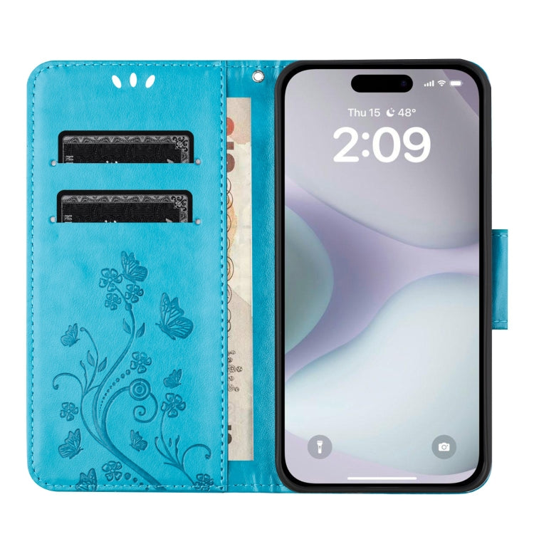 For iPhone 16 Plus Butterfly Flower Pattern Flip Leather Phone Case(Blue) - iPhone 16 Plus Cases by PMC TechLife | Online Shopping South Africa | PMC TechLife | Buy Now Pay Later Mobicred