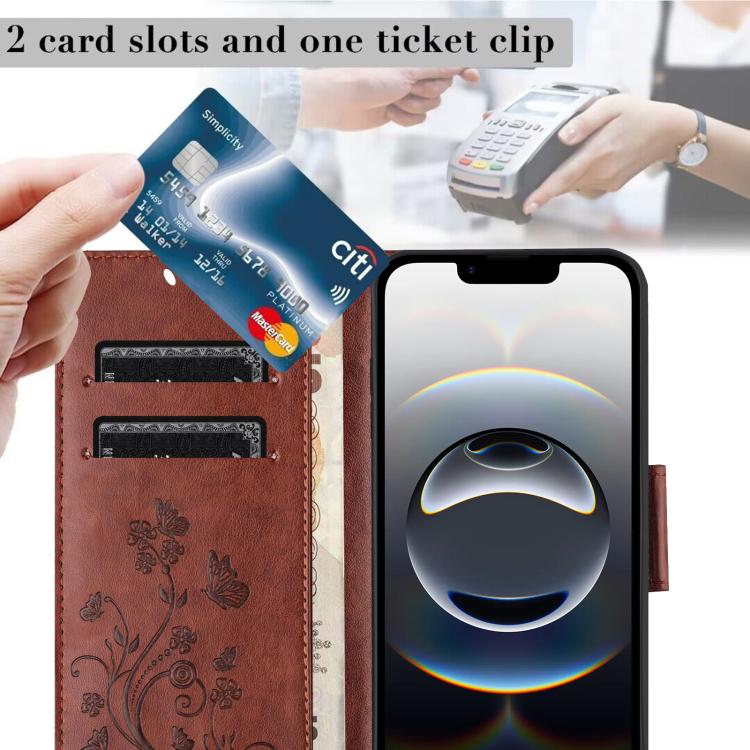 For iPhone 16e Butterfly Flower Pattern Flip Leather Phone Case(Brown) - iPhone 16e Cases by PMC TechLife | Online Shopping South Africa | PMC TechLife | Buy Now Pay Later Mobicred