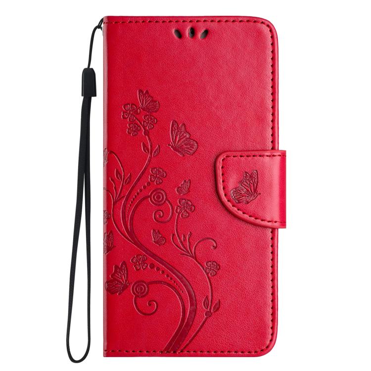 For iPhone 16e Butterfly Flower Pattern Flip Leather Phone Case(Red) - iPhone 16e Cases by PMC TechLife | Online Shopping South Africa | PMC TechLife | Buy Now Pay Later Mobicred