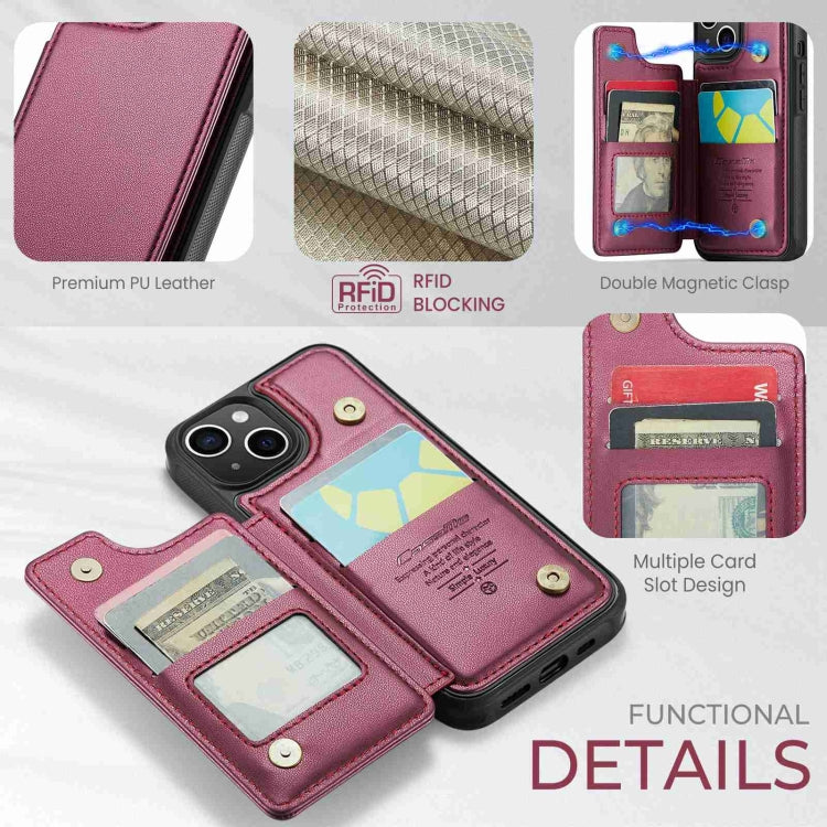 For iPhone 15 Plus CaseMe C22 Card Slots Holder RFID Anti-theft Phone Case(Wine Red) - iPhone 15 Plus Cases by CaseMe | Online Shopping South Africa | PMC Jewellery | Buy Now Pay Later Mobicred