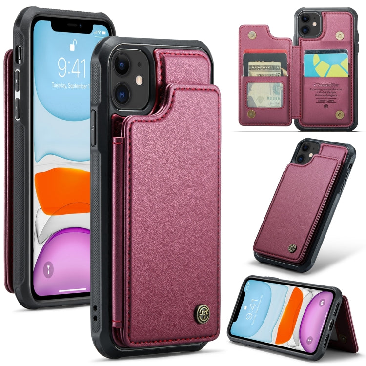 For iPhone 11 CaseMe C22 Card Slots Holder RFID Anti-theft Phone Case(Wine Red) - iPhone 11 Cases by CaseMe | Online Shopping South Africa | PMC Jewellery | Buy Now Pay Later Mobicred