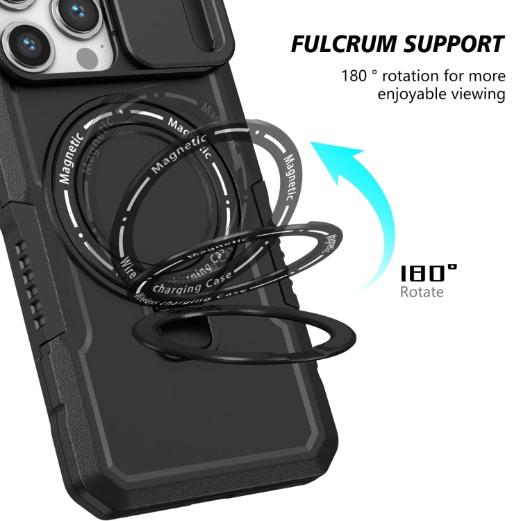 For iPhone 15 Pro Sliding Camshield MagSafe Holder TPU Hybrid PC Phone Case(Black) - free shipping - PMC TechLife - Order now!