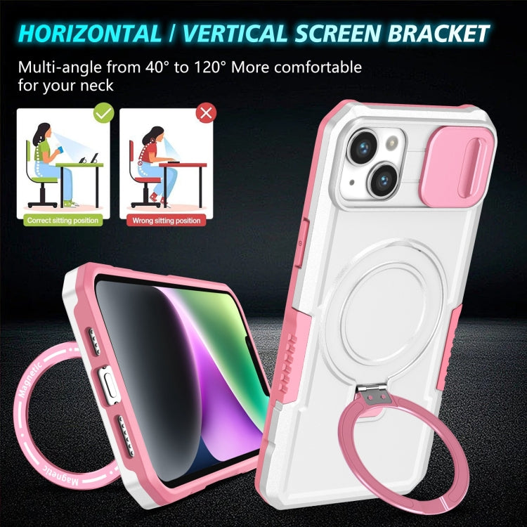 For iPhone 14 Sliding Camshield Magsafe Holder TPU Hybrid PC Phone Case(Pink White) - iPhone 14 Cases by PMC Jewellery | Online Shopping South Africa | PMC Jewellery