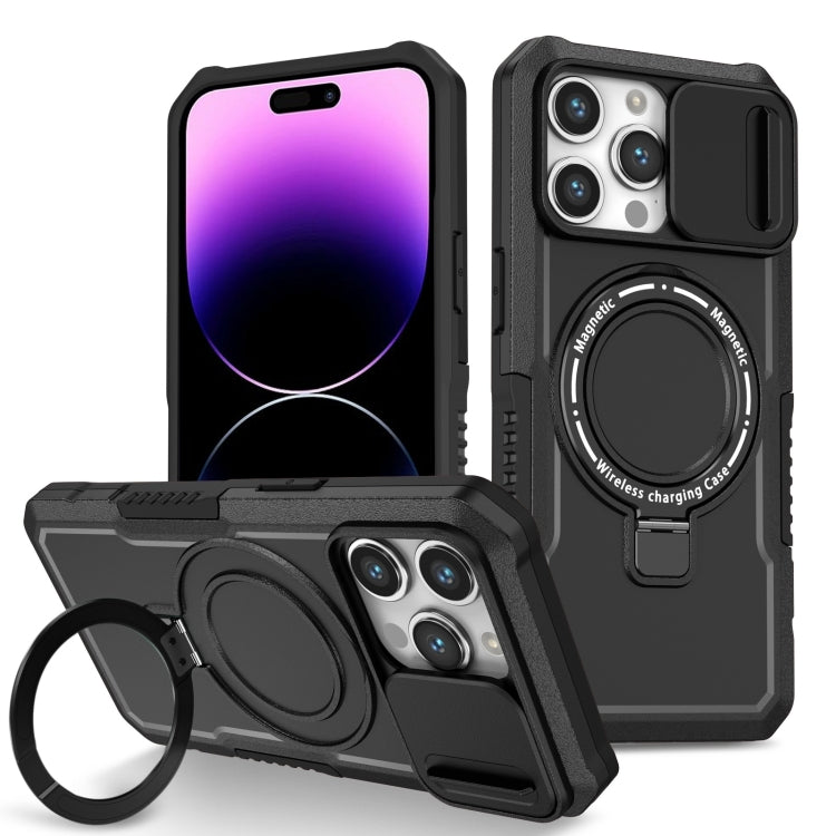 For iPhone 14 Pro Sliding Camshield Magsafe Holder TPU Hybrid PC Phone Case(Black) - iPhone 14 Pro Cases by PMC Jewellery | Online Shopping South Africa | PMC Jewellery