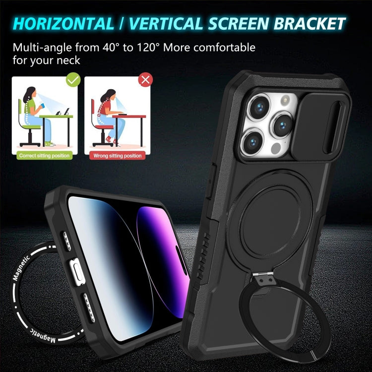For iPhone 14 Pro Sliding Camshield Magsafe Holder TPU Hybrid PC Phone Case(Black) - iPhone 14 Pro Cases by PMC TechLife | Online Shopping South Africa | PMC TechLife