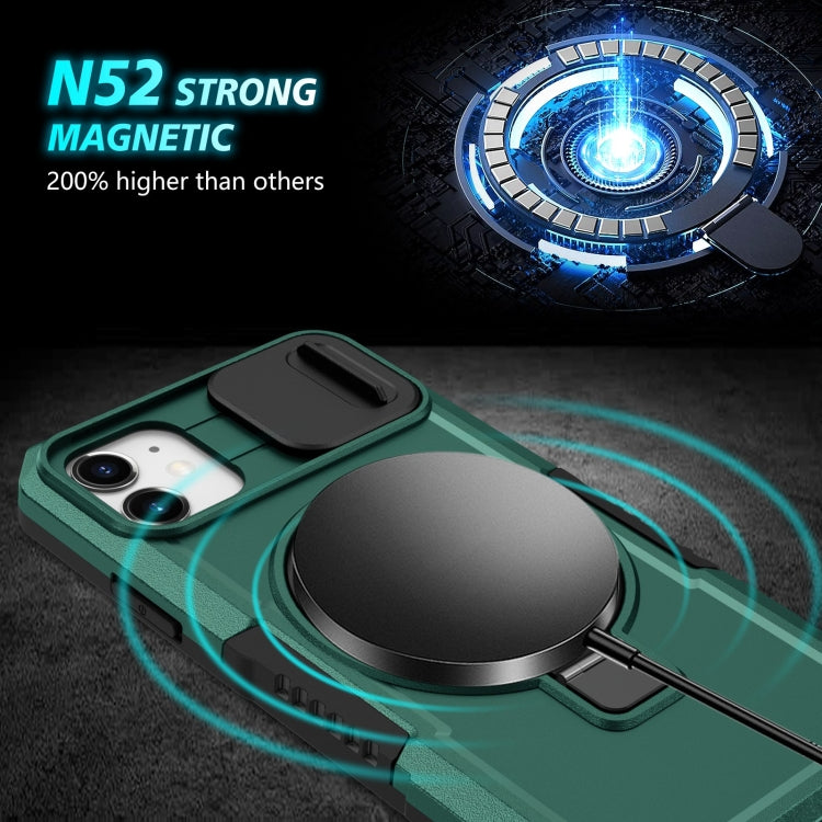 For iPhone 12 Sliding Camshield Magsafe Holder TPU Hybrid PC Phone Case(Deep Green) - iPhone 12 / 12 Pro Cases by PMC TechLife | Online Shopping South Africa | PMC TechLife