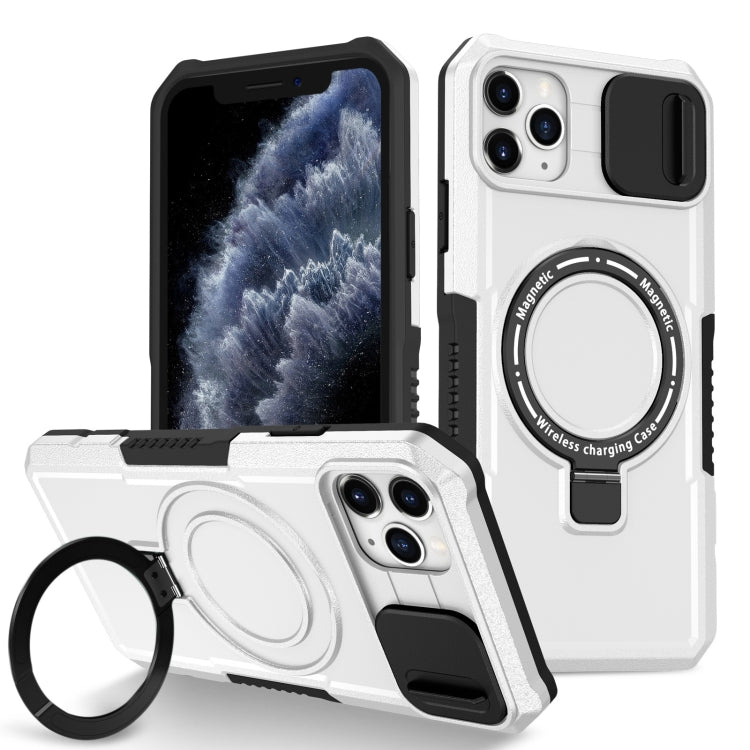 For iPhone 11 Pro Max Sliding Camshield Magsafe Holder TPU Hybrid PC Phone Case(Black White) - iPhone 11 Pro Max Cases by PMC Jewellery | Online Shopping South Africa | PMC Jewellery