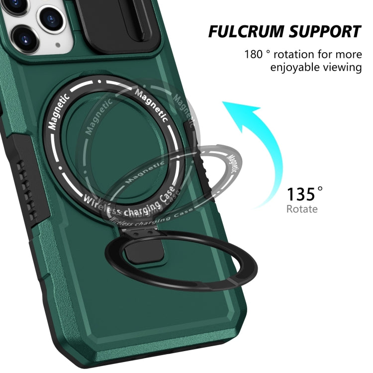 For iPhone 11 Pro Sliding Camshield Magsafe Holder TPU Hybrid PC Phone Case(Deep Green) - iPhone 11 Pro Cases by PMC Jewellery | Online Shopping South Africa | PMC Jewellery