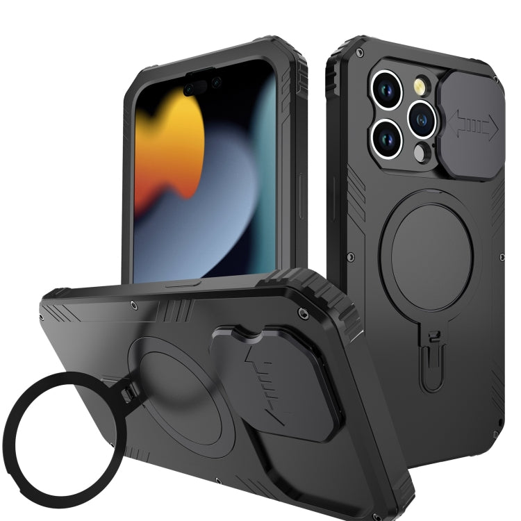 For iPhone 15 Camera Shield MagSafe Holder Life Waterproof Phone Case(Black) - iPhone 15 Cases by PMC TechLife | Online Shopping South Africa | PMC TechLife