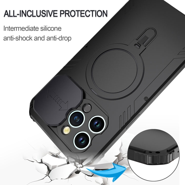 For iPhone 15 Camera Shield MagSafe Holder Life Waterproof Phone Case(Black) - iPhone 15 Cases by PMC TechLife | Online Shopping South Africa | PMC TechLife