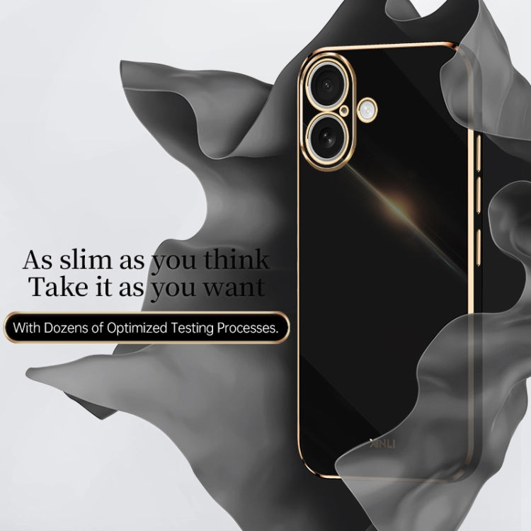 For iPhone 16 XINLI Straight Edge 6D Electroplate TPU Phone Case(Black) - iPhone 16 Cases by XINLI | Online Shopping South Africa | PMC Jewellery | Buy Now Pay Later Mobicred