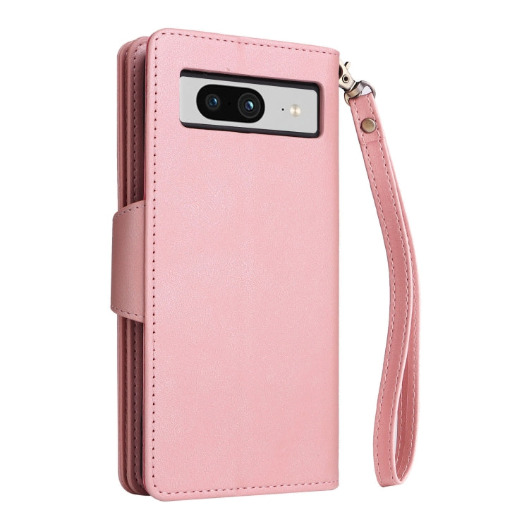 For Google Pixel 8 Rivet Buckle 9 Cards Three Fold Leather Phone Case(Rose Gold) - Google Cases by PMC TechLife | Online Shopping South Africa | PMC TechLife | Buy Now Pay Later Mobicred