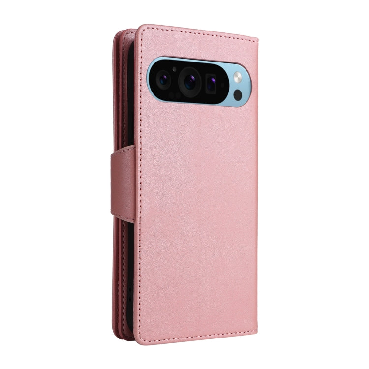 For Google Pixel 9 Rivet Buckle 9 Cards Three Fold Leather Phone Case(Rose Gold) - Google Cases by PMC TechLife | Online Shopping South Africa | PMC TechLife | Buy Now Pay Later Mobicred