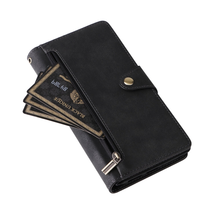 For Google Pixel 9 Rivet Buckle 9 Cards Three Fold Leather Phone Case(Black) - Google Cases by PMC TechLife | Online Shopping South Africa | PMC TechLife | Buy Now Pay Later Mobicred